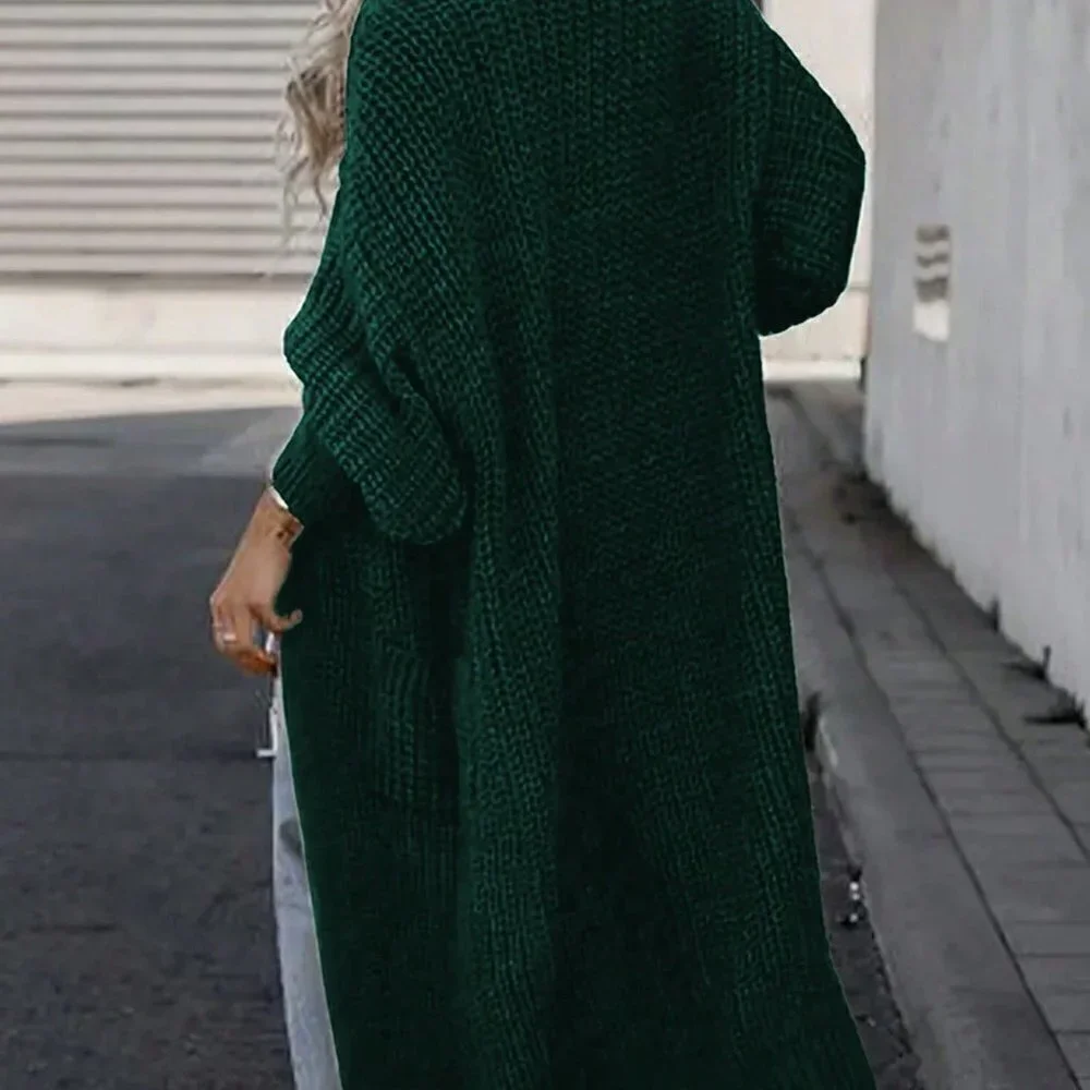 Green Preppy Womens Solid Color Drop Shoulder Cardigan With Double Po…